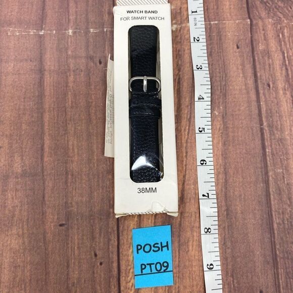 MACY’S BLACK LEATHER APPLE WATCH BAND COMPATIBLE WITH 38MM PT09 - Picture 2 of 2